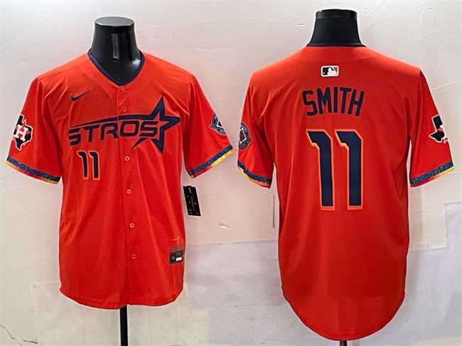 Men%27s Houston Astros #11 Cam Smith Orange 2025 City Connect With Texas Patch Limited Stitched Jersey->houston astros->MLB Jersey